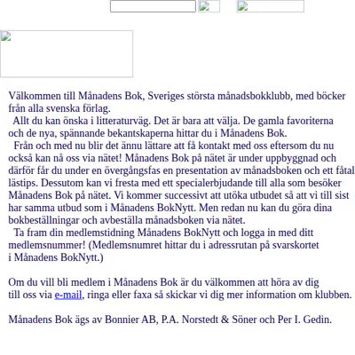 Månadens bok startsida 2001