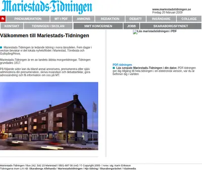 www.mariestadstidningen.se startsida 2009