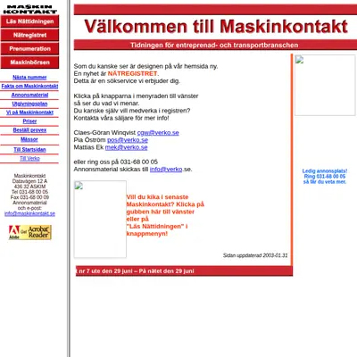 Maskinkontakt startsida 2003