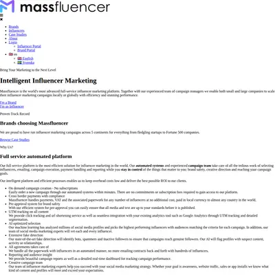 Massfluencer.com startsida 2020