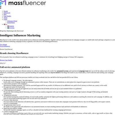 Massfluencer.com startsida 2022