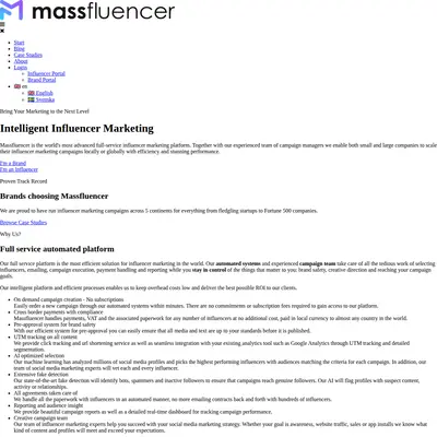 Massfluencer.com startsida 2023