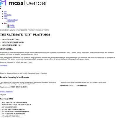 Massfluencer.com startsida 2025