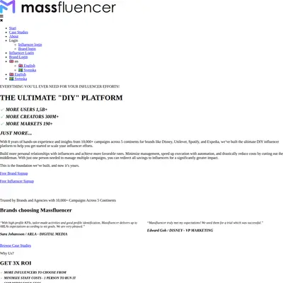 Massfluencer.com startsida 2026