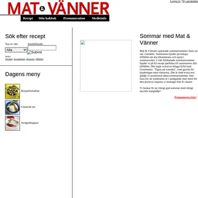 Mat & Vänner startsida 2004