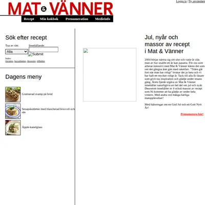 Mat & Vänner startsida 2005