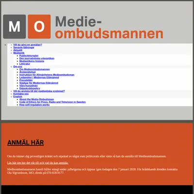 medieombudsmannen.se startsida 2020