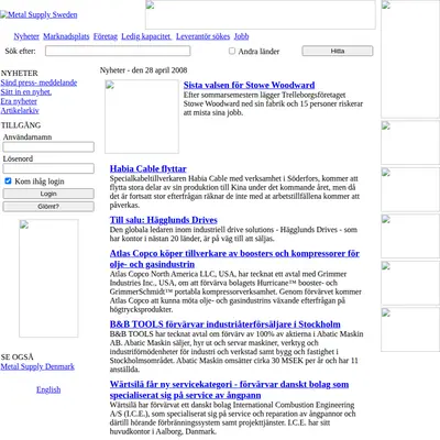 metal-supply.se startsida 2008