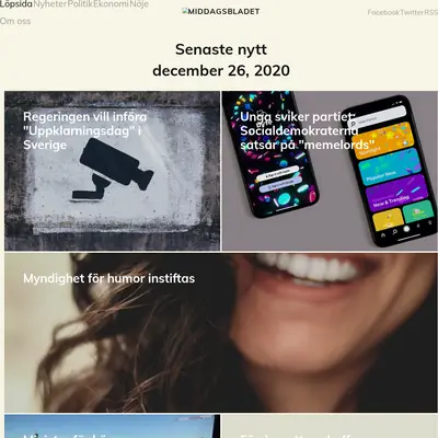 Middagsbladet.se startsida 2020