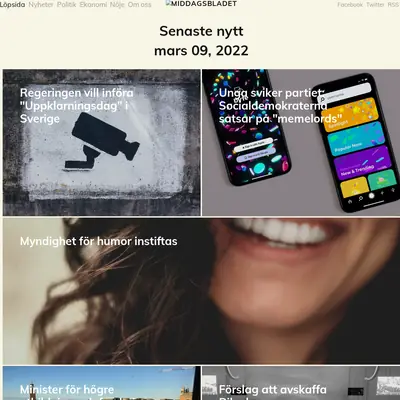 Middagsbladet.se startsida 2022