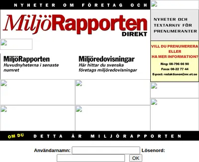 www.miljorapporten.se startsida 2002