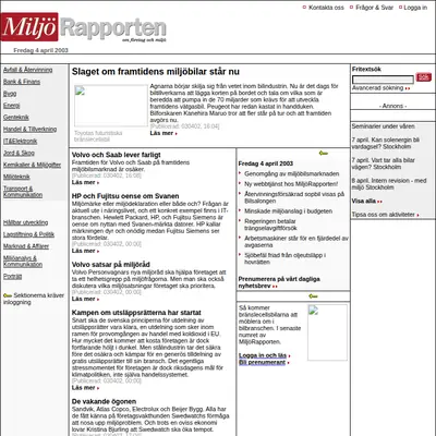 www.miljorapporten.se startsida 2003