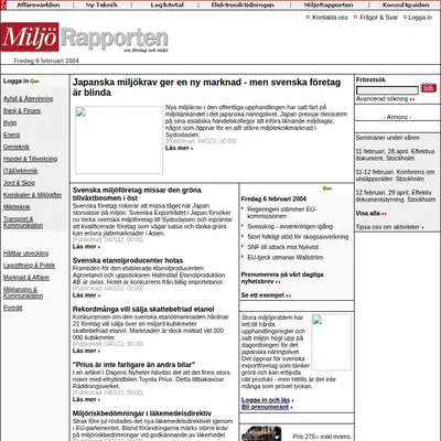 www.miljorapporten.se startsida 2004