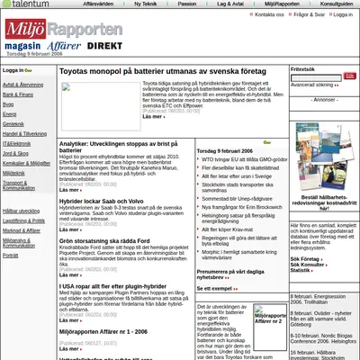 www.miljorapporten.se startsida 2006