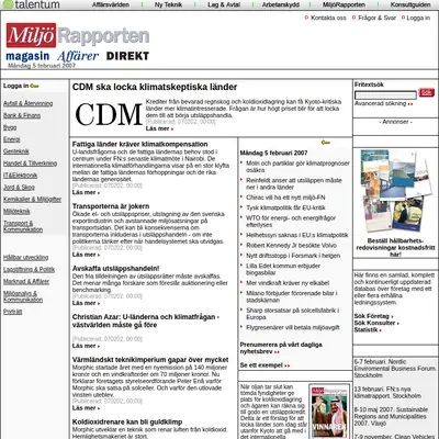 www.miljorapporten.se startsida 2007
