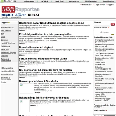 www.miljorapporten.se startsida 2008