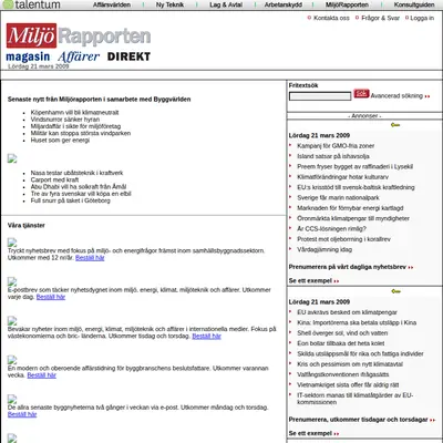 www.miljorapporten.se startsida 2009
