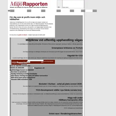 www.miljorapporten.se startsida 2012