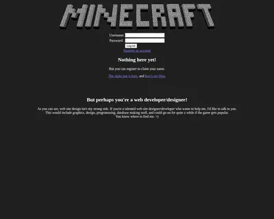 Minecraft startsida 2009
