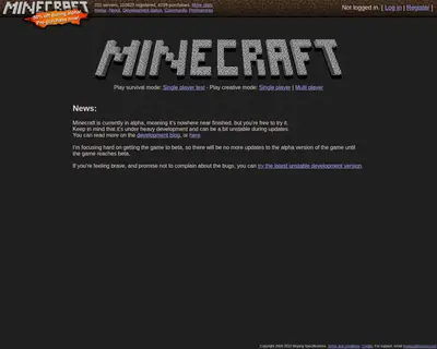 Minecraft startsida 2010