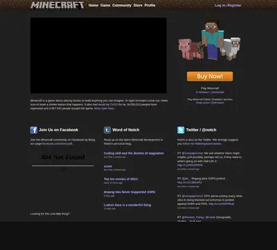 Minecraft startsida 2012