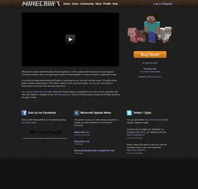 Minecraft startsida 2013