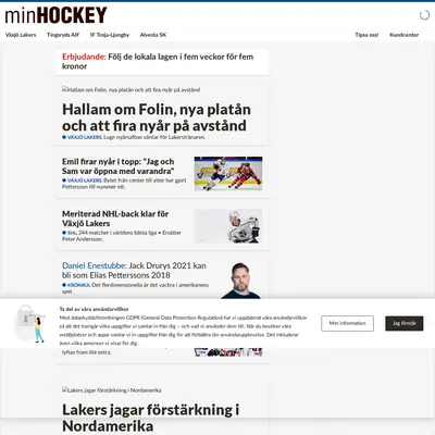 www.minhockey.se startsida 2021