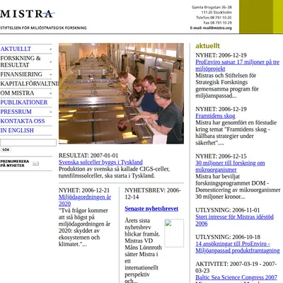 Mistras nyhetsbrev startsida 2007