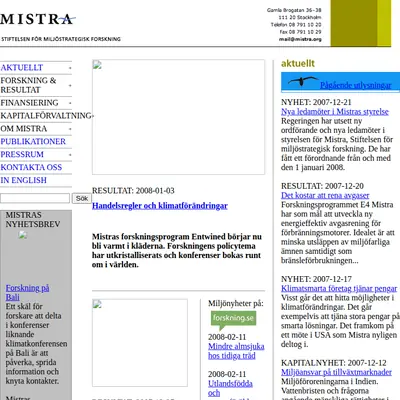 Mistras nyhetsbrev startsida 2008