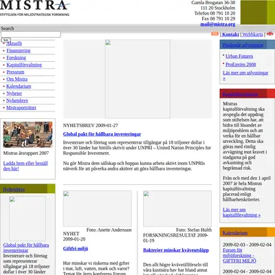 Mistras nyhetsbrev startsida 2009