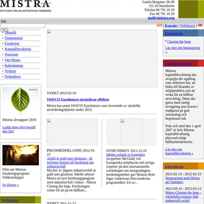 Mistras nyhetsbrev startsida 2012