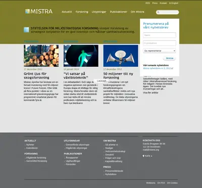 Mistras nyhetsbrev startsida 2013