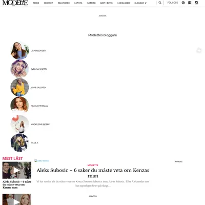 www.modette.se startsida 2019