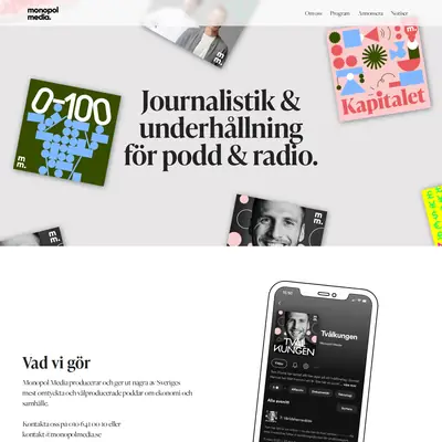 Monopol Media, www.monopolmedia.se startsida 2023