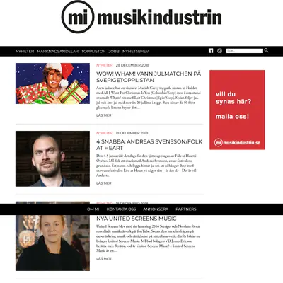 musikindustrin.se startsida 2019