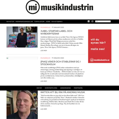 musikindustrin.se startsida 2020