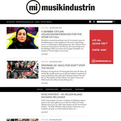 musikindustrin.se startsida 2021