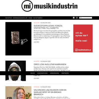 musikindustrin.se startsida 2022