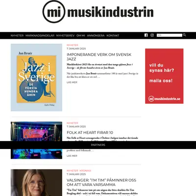 musikindustrin.se startsida 2025