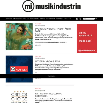 musikindustrin.se startsida 2026