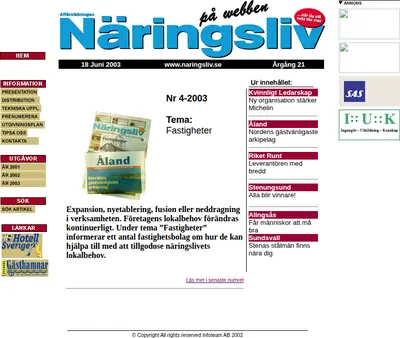 Affärstidningen Näringsliv startsida 2003