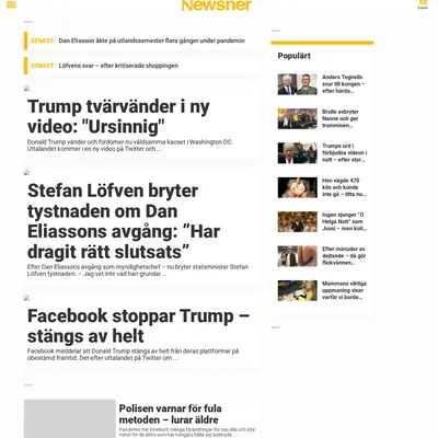 Newsner.com startsida 2021