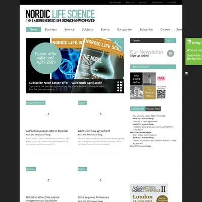 Nordic Life Science startsida 2013