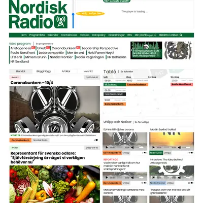 Nordisk Radio startsida 2020