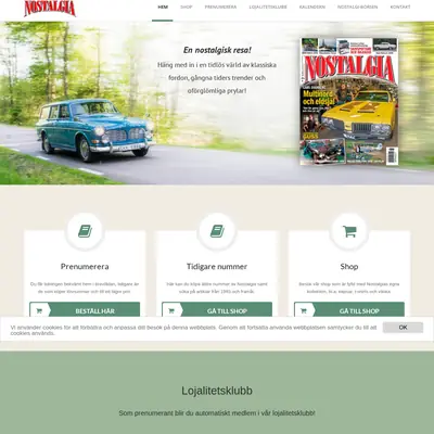 Tidningen Nostalgia, www.nostalgiamagazine.se startsida 2021