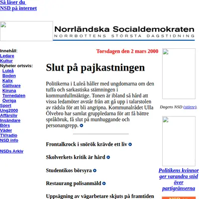 Boden Gratistidning startsida 1999