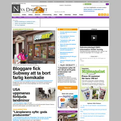 Nya Dagbladet, www.nyadagbladet.se startsida 2014