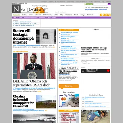 Nya Dagbladet, www.nyadagbladet.se startsida 2015