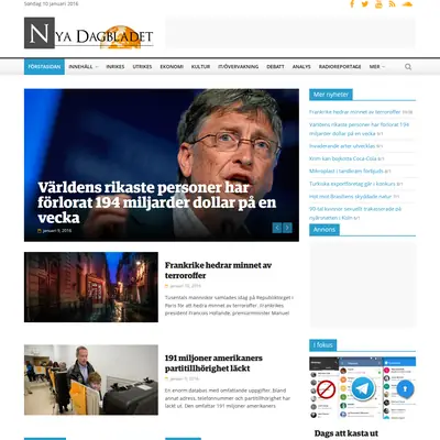 Nya Dagbladet, www.nyadagbladet.se startsida 2016
