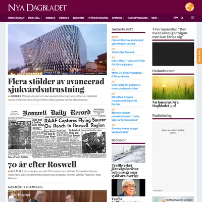 Nya Dagbladet, www.nyadagbladet.se startsida 2017